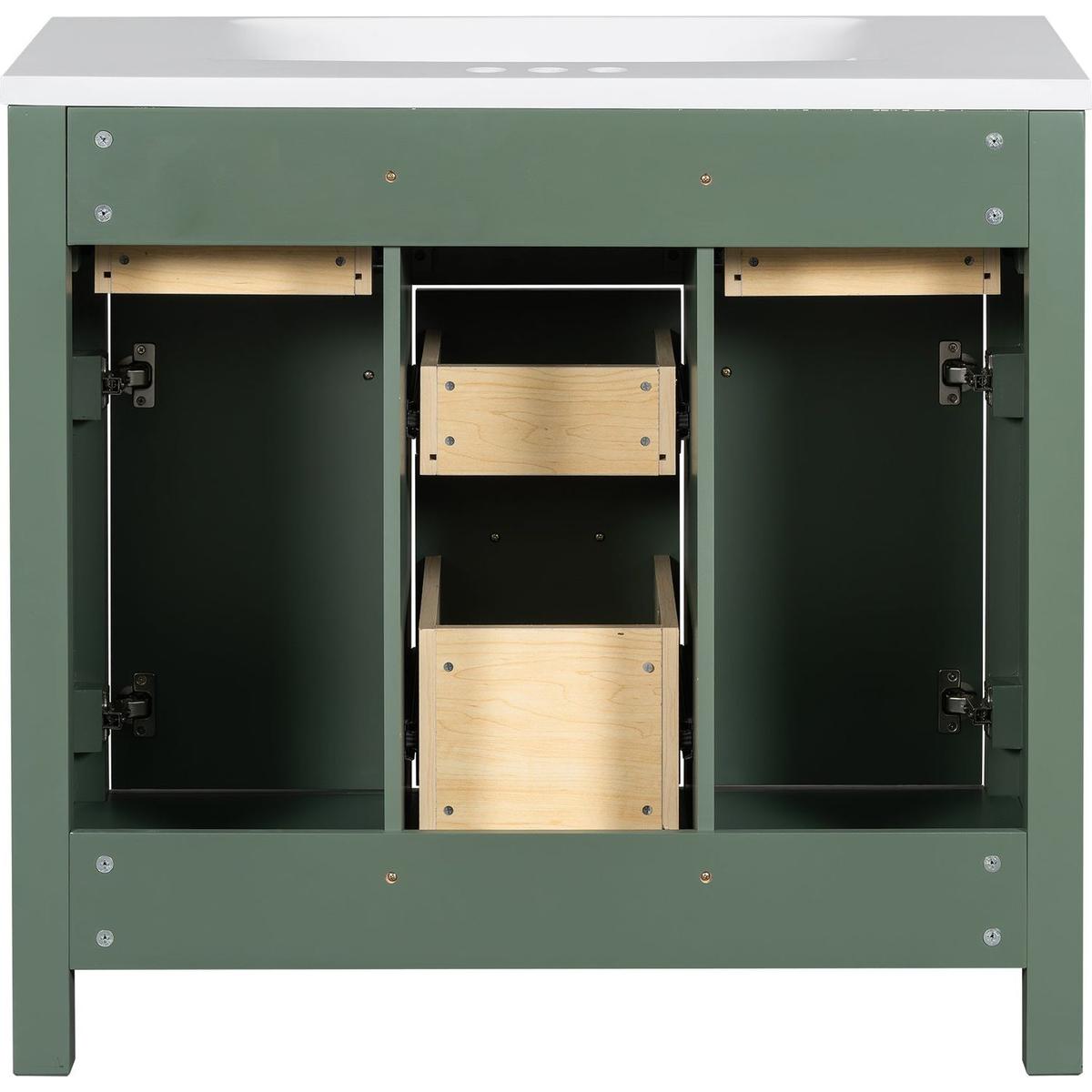 36" Bathroon Vanity with Resin Sink Combo Set,Modern Freestanding Single Bathroom Cabinet with 4 Drawers & 2 Cabinets,Storage Cabinet for Bathroom, Solid Wood Frame Vanity Set, Green