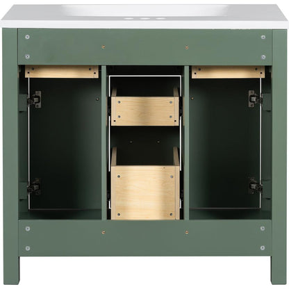 36" Bathroon Vanity with Resin Sink Combo Set,Modern Freestanding Single Bathroom Cabinet with 4 Drawers & 2 Cabinets,Storage Cabinet for Bathroom, Solid Wood Frame Vanity Set, Green