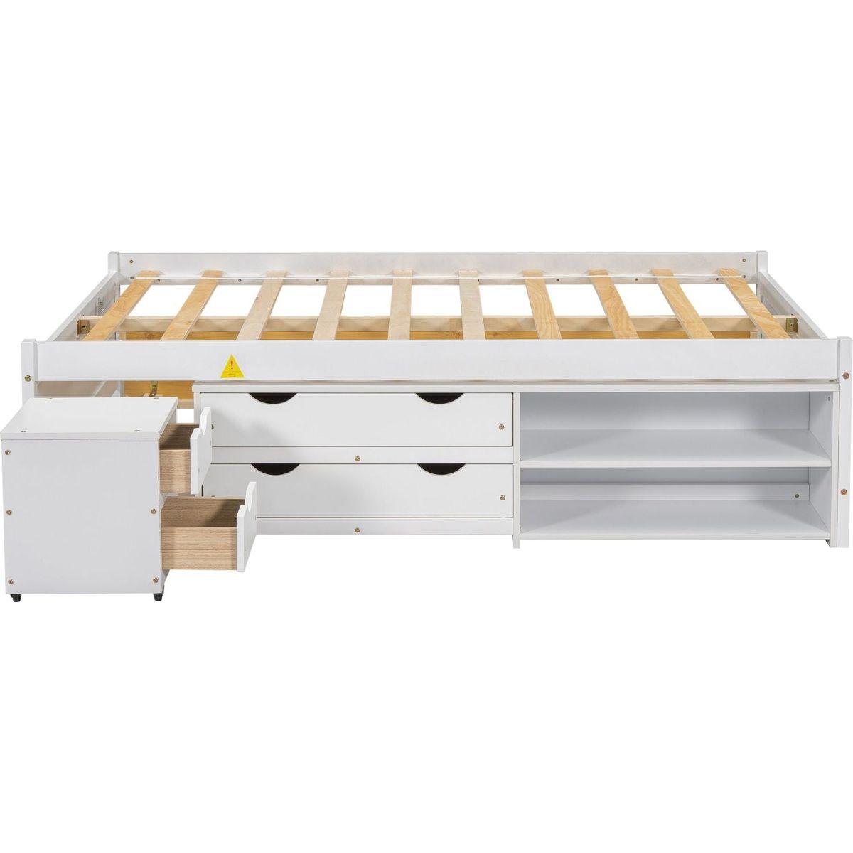 Versatile Full Bed with Trundle,Under bed Storage Box and Nightstand .White