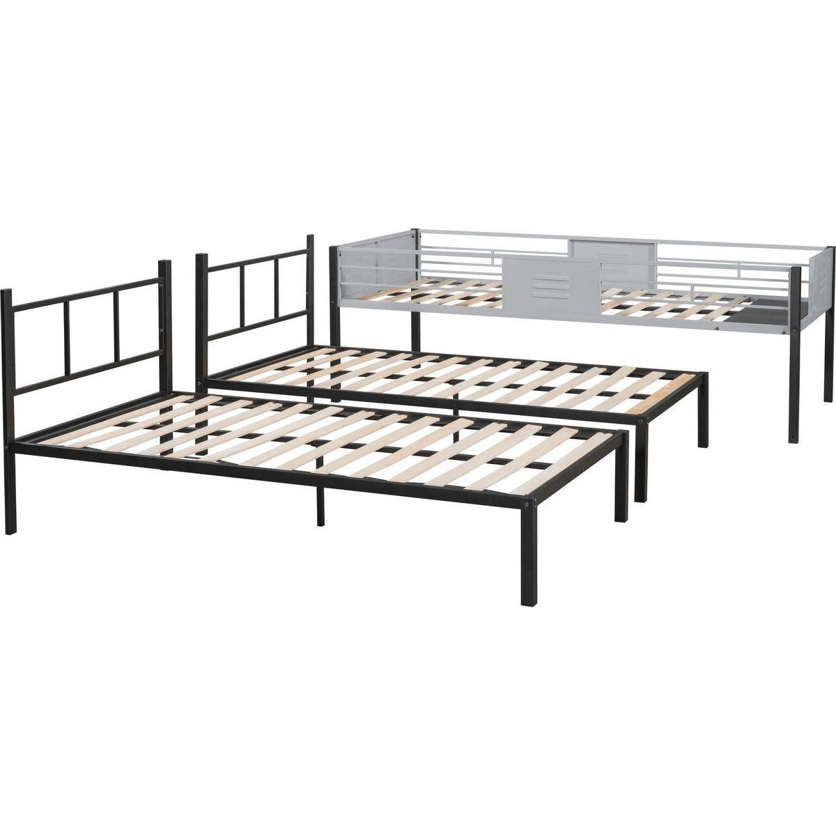 Triple Bunk Bed with Vent Board/ Sturdy Metal Frame/ Noise-Free Wood Slats/ Separatable into three beds/ No Box Spring Needed
