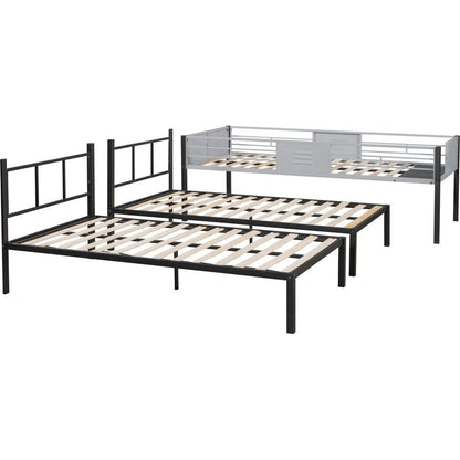 Triple Bunk Bed with Vent Board/ Sturdy Metal Frame/ Noise-Free Wood Slats/ Separatable into three beds/ No Box Spring Needed