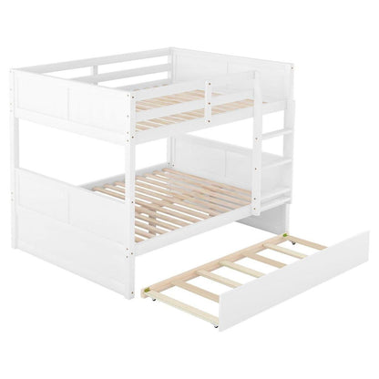 Full Over Full Bunk Bed with Twin Size Trundle, White