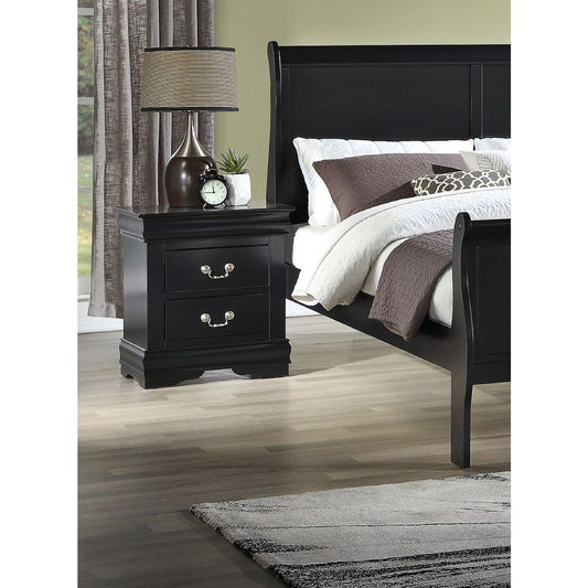 1pc Black Finish Two Drawers Louis Philip Nightstand Solid Wood Contemporary & Simple Style