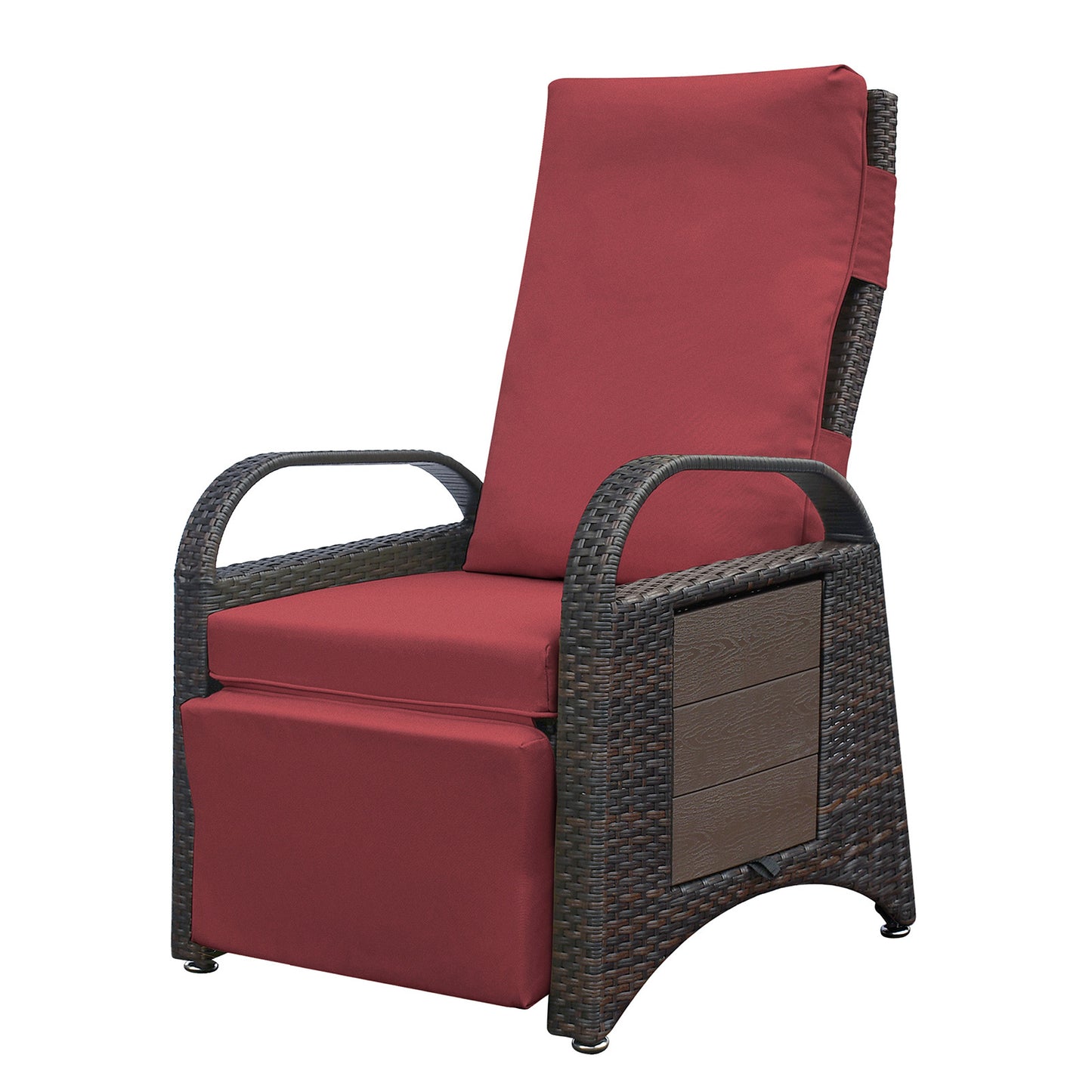 Outdoor Recliner Chair,2 Buckle Adjustment Mechanism Reclining Lounge Chair and Removable Soft Cushion, with Modern Armchair and Ergonomic for Home, Sunbathing or Relaxation (Brown + Red)