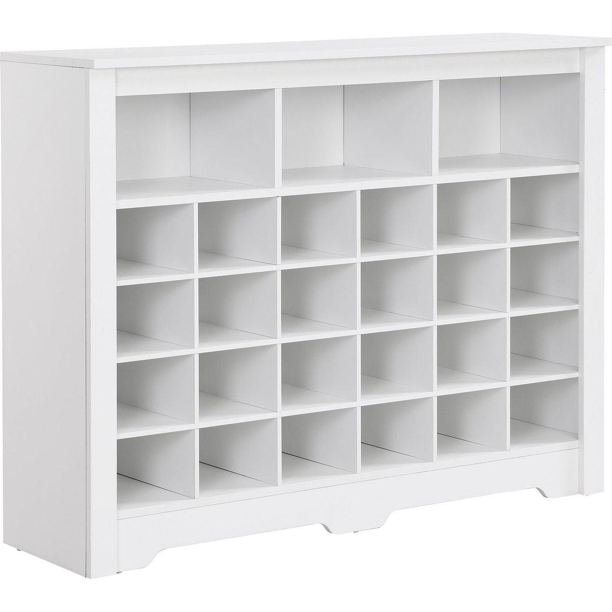 Sleek Design 24 Shoe Cubby Console, Modern Shoe Cabinet with Curved Base, Versatile Sideboard with High-quality for Hallway, Bedroom, Living Room, White