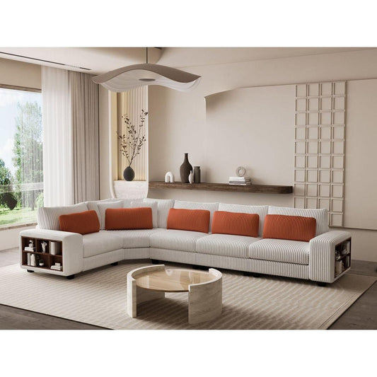 Modular Sectional L-shaped Sofa with Armrest Wooden Frame Locker, Stylish and Comfortable, Cream Style, Beige