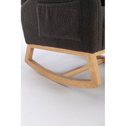 Teddy Fabric Rocking Chair With Packet Wood Legs,Dark Gray