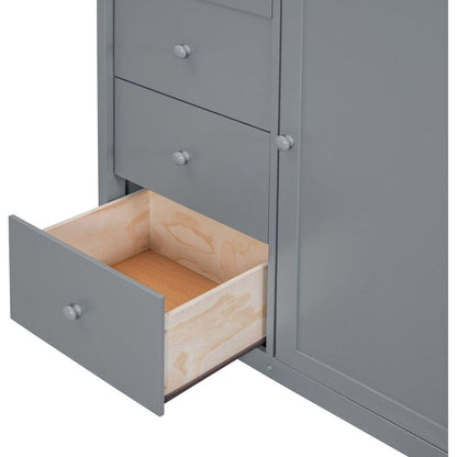 Full Size Wood Loft Bed With Built-in Wardrobes, Cabinets and Drawers, Gray