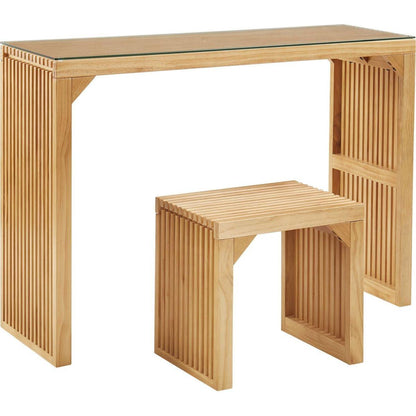 Pine Dining Bench and Table, Indoor Wood Bench for Entryway,Living Room,Kitchen and Bedroom Table and Bench Set (Nature, Bench & Table) Small Tempered glass included