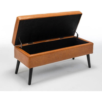 Storage Bench with Storage Bench for Bedroom End of Bed Bench Foot of Bed Bench Entryway Bench Storage Ottoman Bench 43.3" W x 17.7" Brown Leather Bench