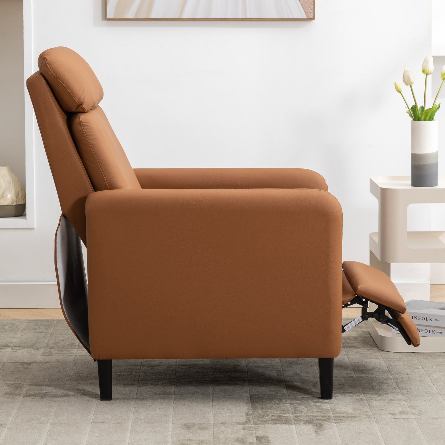 Modern Artistic Color Design Adjustable Recliner Chair PU Leather for Living Room Bedroom Home Theater, Burnt Orange