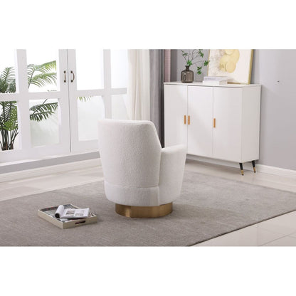Teddy Swivel Barrel Chair, Swivel Accent Chairs Armchair for Living Room, Reading Chairs for Bedroom Comfy, Round Barrel Chairs with Gold Stainless Steel Base (Ivory)