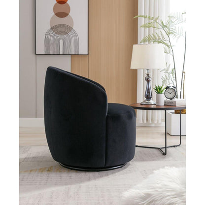 Velvet Fabric Swivel Accent Armchair Barrel Chair With Black Powder Coating Metal Ring,Black