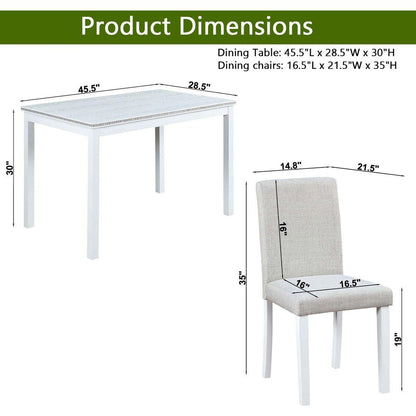 5 Piece Wooden Dining Table Set, Kitchen Table Set with a Rectangular Table and 4 Upholstered Chairs, Wooden Dining Room Table with Crystal Decoration and Chairs Set for Kitchen, Dining Room, White
