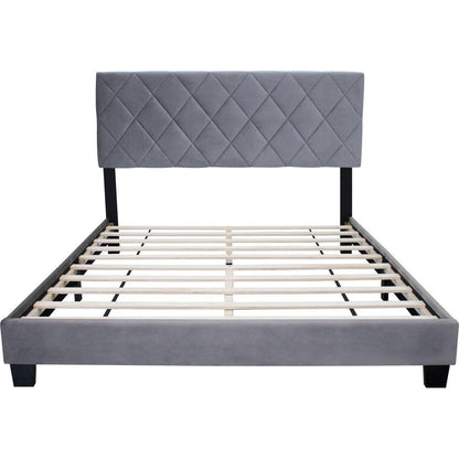 GRAY QUEEN SIZE ADJUSTABLE BED FRAME VELVET FABRIC COMFORTABLE AND SIMPLE VERSATILE STYLE MAKE THE ROOM FEEL MORE LAYERED