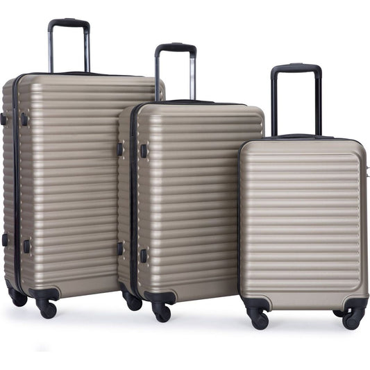 3 Piece Luggage Sets ABS Lightweight Suitcase with Two Hooks, Spinner Wheels, TSA Lock, (20/24/28) GOLD
