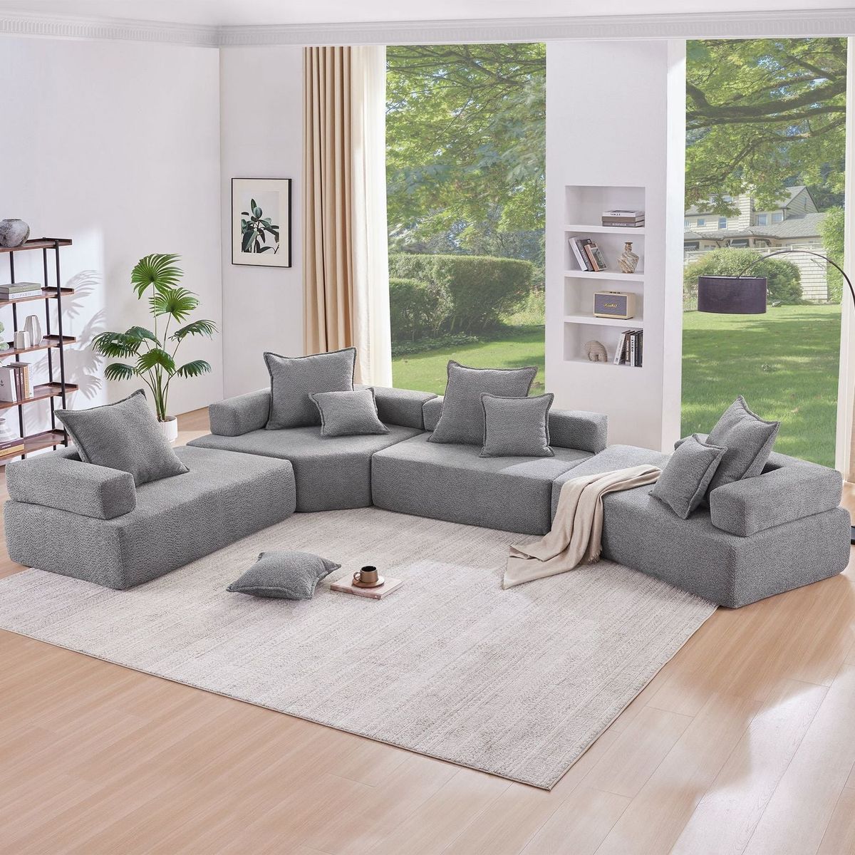 156"Oversized Modular U Shaped Sectional Sofa,Luxury Boucle Floor Couch Set,Convertible Sleeper Couch,Spacious Foam-Filled Sofa Bed for Living Room,4 PC Free Combination,2 Color