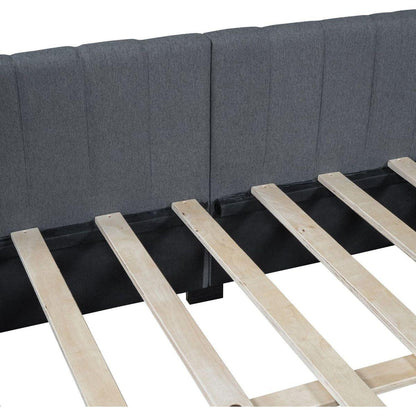 Full Size Upholstered Daybed with 2 Storage Drawers Sofa Bed Frame No Box Spring Needed, Linen Fabric (Gray)