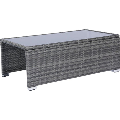 8 Piece Patio Sectional Wicker Rattan Outdoor Furniture Sofa Set with One Storage Box Under Seat and Cushion Box Grey wicker + Black Cushion + Clear Glass Top