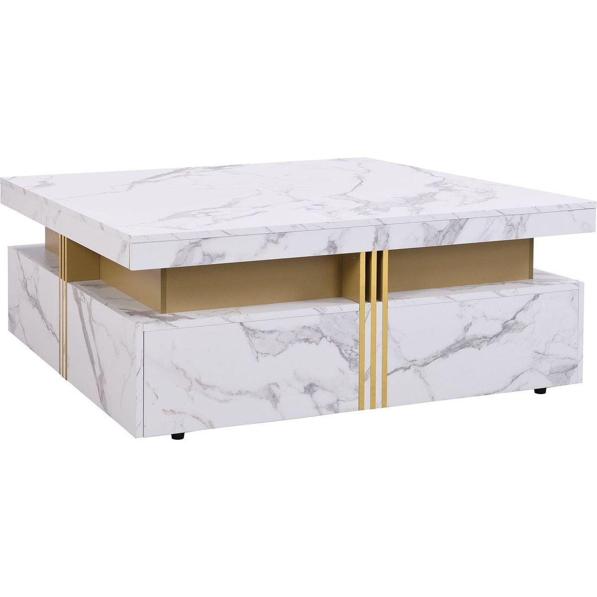 Modern White Square Storage Coffee Table with 4 Drawers