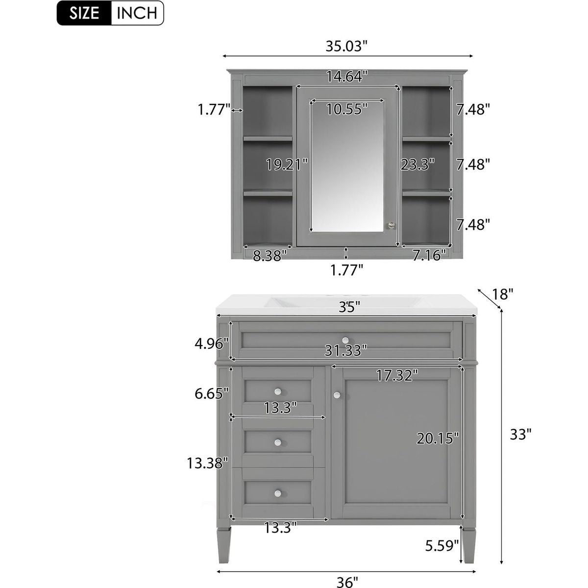 36" Bathroom Vanity with Medicine Cabinet, Royal Blue Mirror Cabinet, Modern Bathroom Storage Cabinet with 2 Soft Closing Doors and 4 Drawers, Single Sink Bathroom Vanity