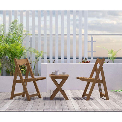 HIPS Material Outdoor Bistro Set Foldable Small Table and Chair Set with 2 Chairs and Rectangular Table, Teak