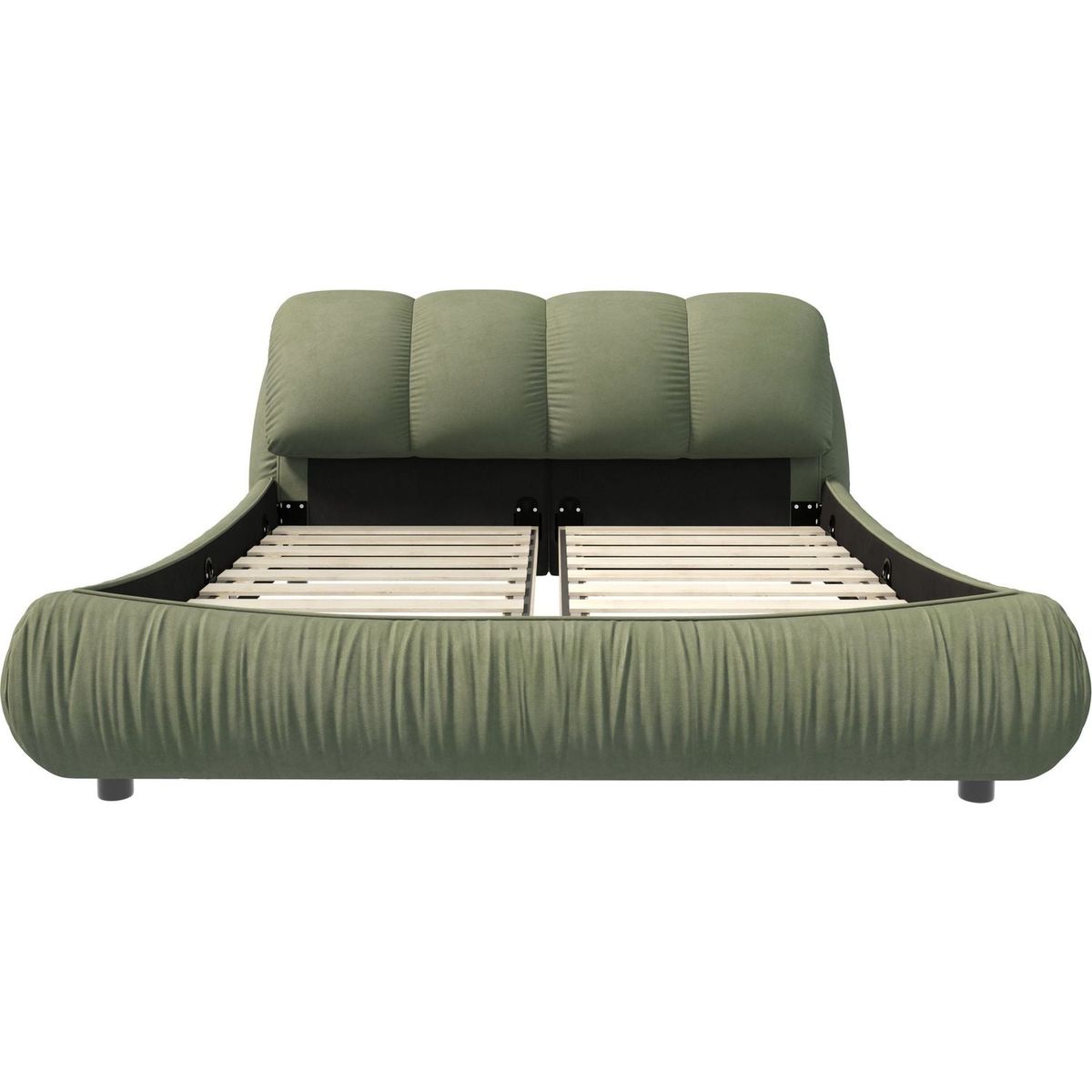 Queen Size Luxury Upholstered Platform Bed with Oversized Padded Backrest and Solid Wood Frame,suitable for Multiple heights of mattresses,Green