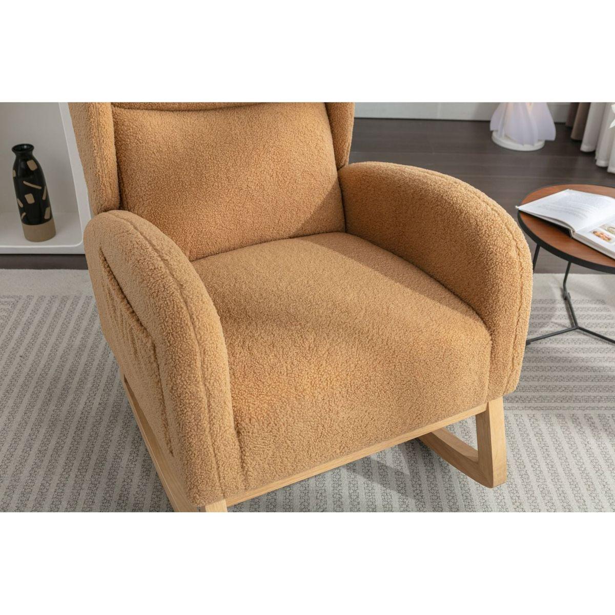 Teddy Fabric Rocking Chair With Packet Wood Legs,Khaki