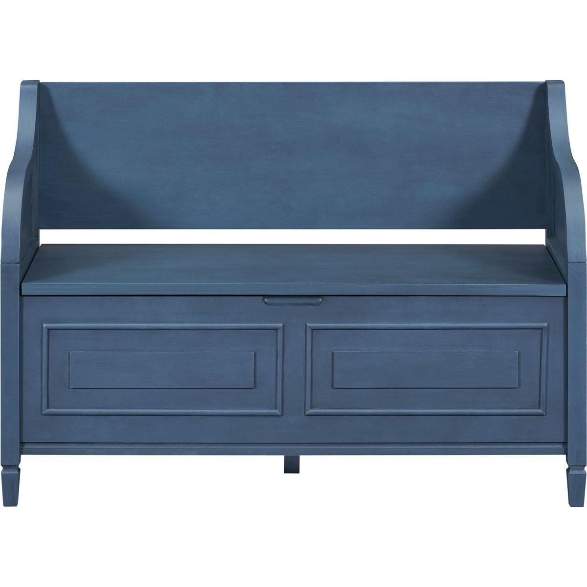Rustic Style Solid wood Entryway Multifunctional Storage Bench with Safety Hinge (Antique Navy+ Beige)