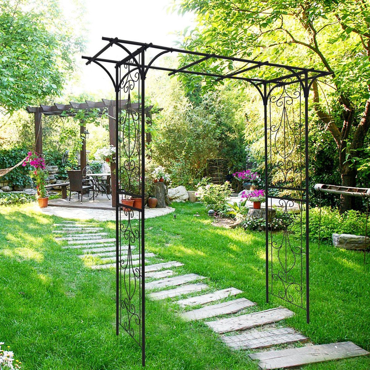Metal Garden Arch L80.3" x W20.47" x H81.1" Climbing Plants Support Rose Arch Outdoor Black