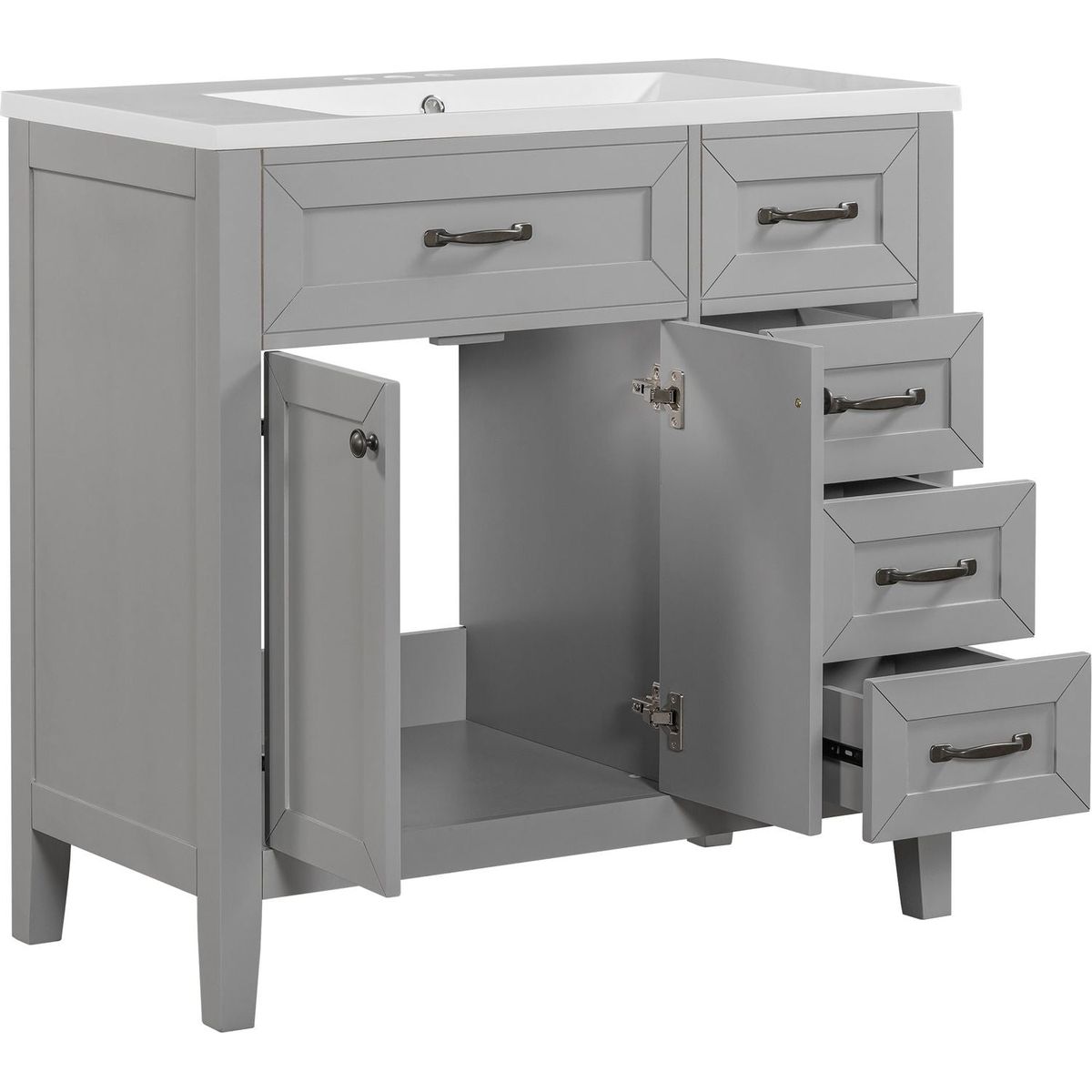 36" Bathroom Vanity with Sink Combo, Bathroom Cabinet with Drawers, Solid Frame and MDF Board, Grey