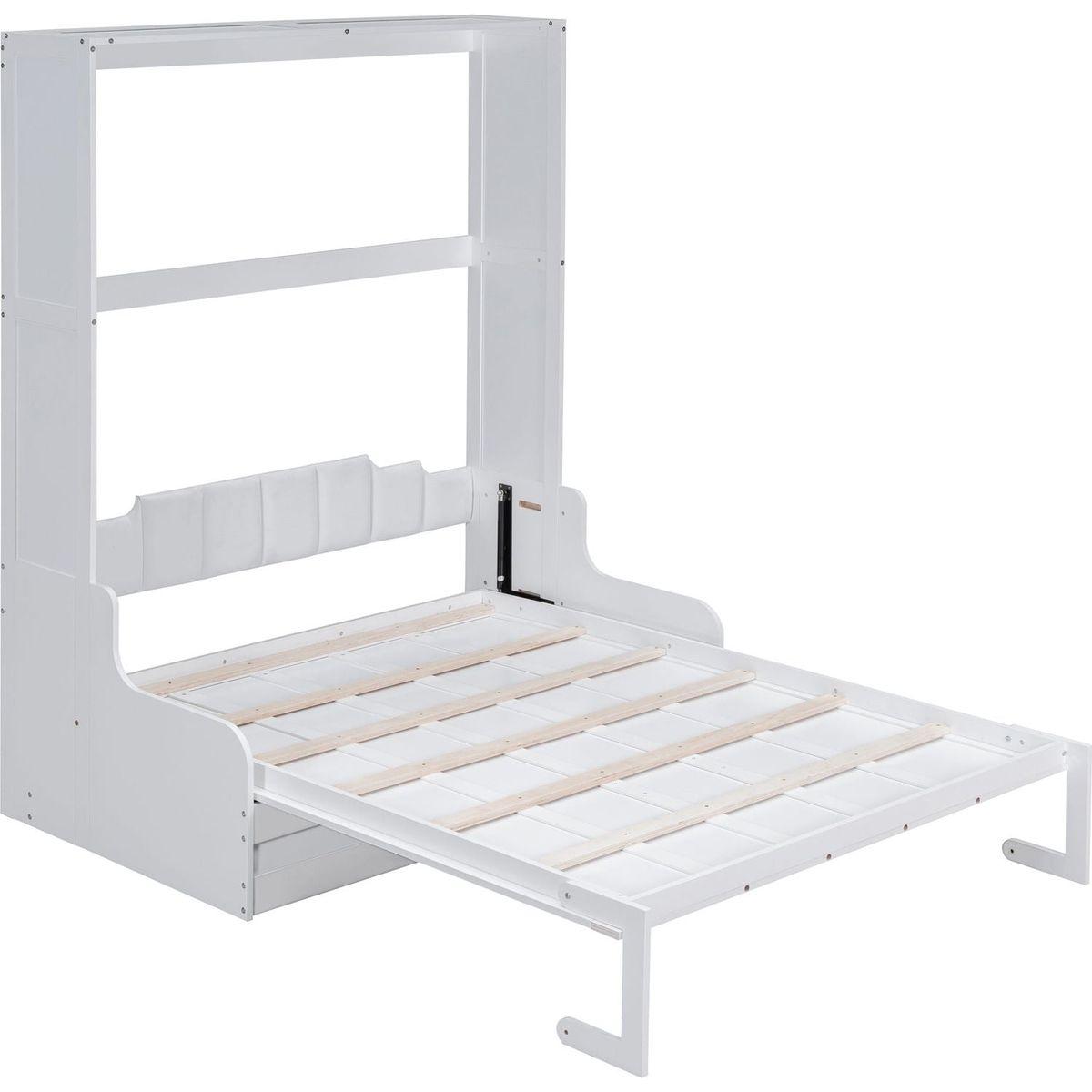 Queen Size Murphy Bed Wall Bed with Cushion,White