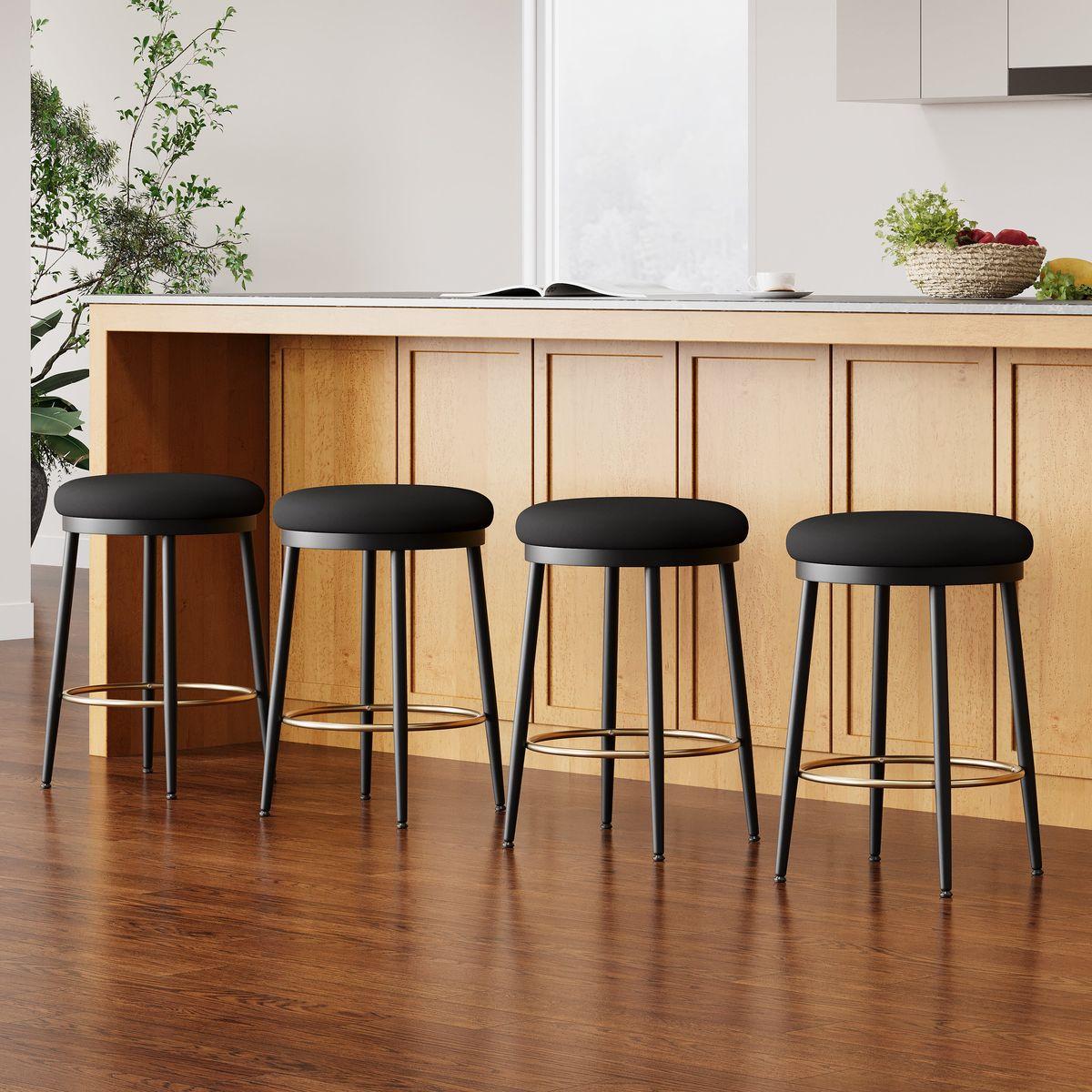24.75'' Modern Counter Stools Set of 4,Black Counter Stools with iron Frame,Sponge cushion,Footrest,suitable for Kitchen/Bedroom/Dining Room.
