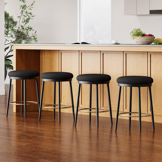 24.75'' Modern Counter Stools Set of 4,Black Counter Stools with iron Frame,Sponge cushion,Footrest,suitable for Kitchen/Bedroom/Dining Room.