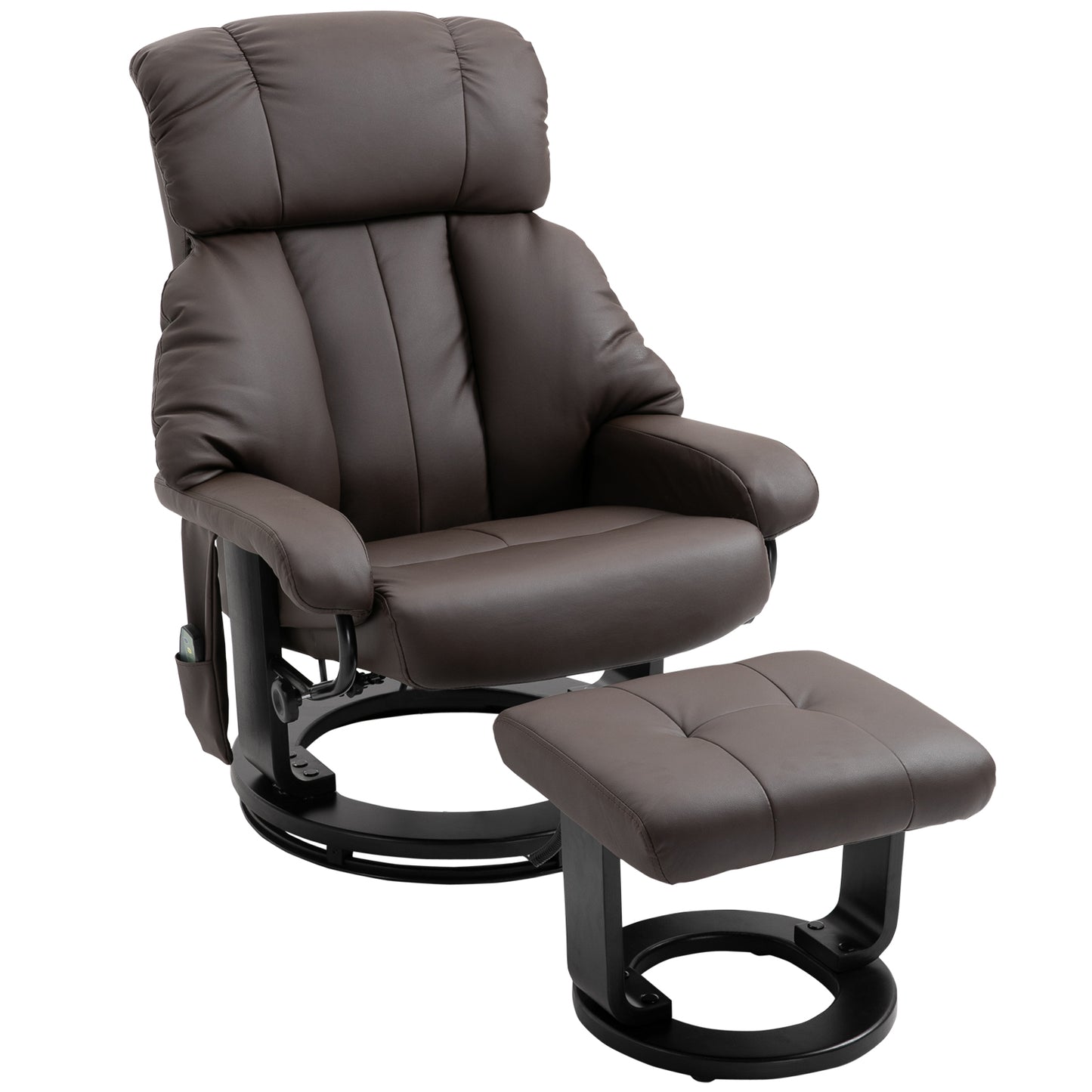 Massage Recliner Chair with Ottoman, 360 Swivel Recliner and Footstool, PU Leather Reclining Chair with Side Pocket and Remote Control, Brown