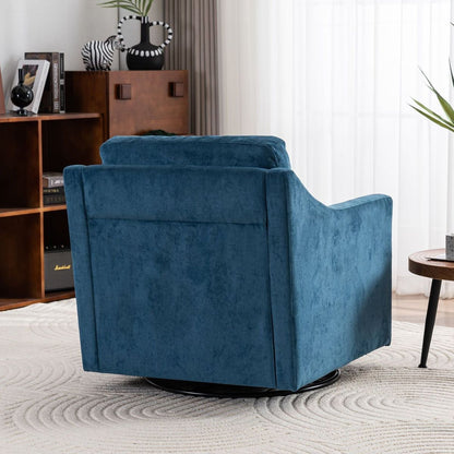 Large swivel chair, upholstered armchair, modern chair, skin-friendly gradient color linen fabric, comfortable to sit. Suitable for reception living room, Navy Blue