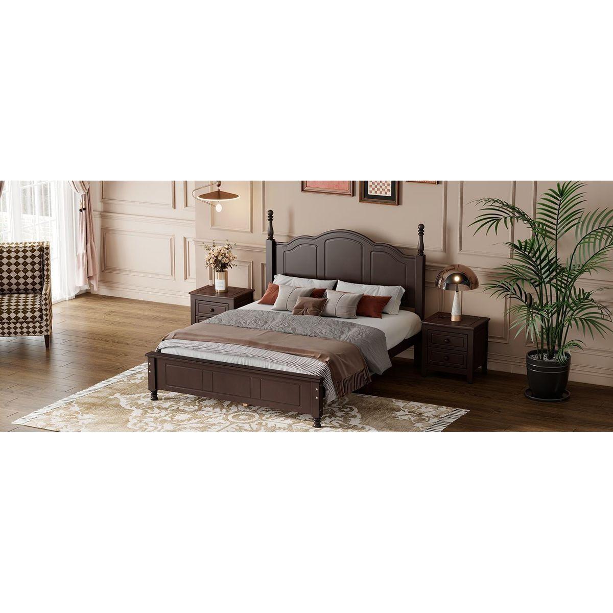 Full Size Wood Platform Bed Frame,Retro Style Platform Bed with Wooden Slat Support,Dark Walnut