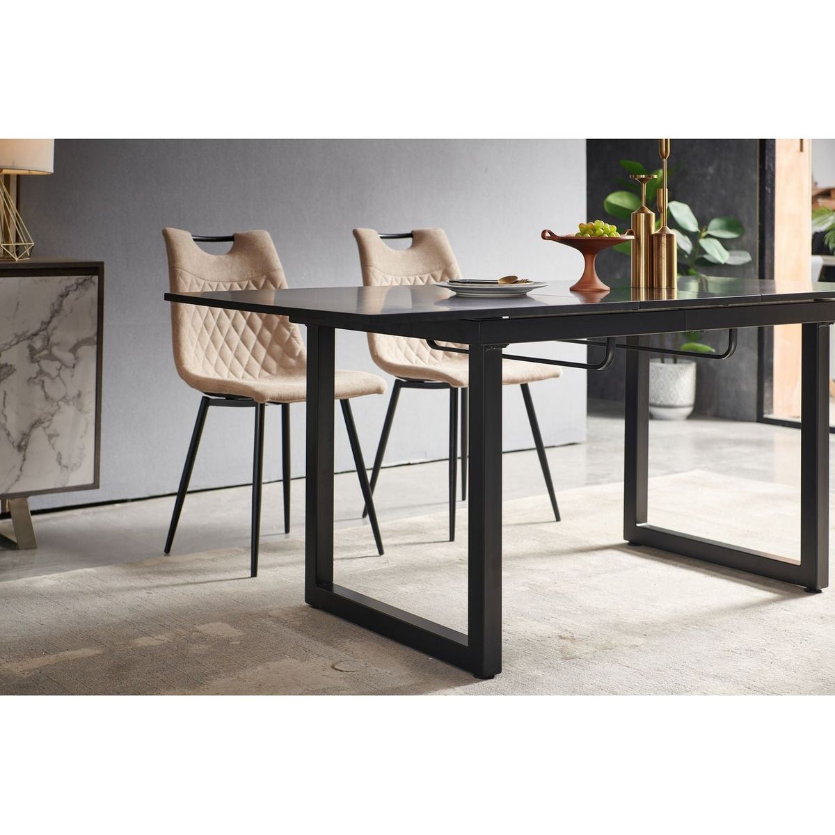 black color,Square Extendable Dining Table with metal leg,Modern Space Saving Kitchen Table for Living Room( 70.86" W x 31.5" D x 29.5" H)