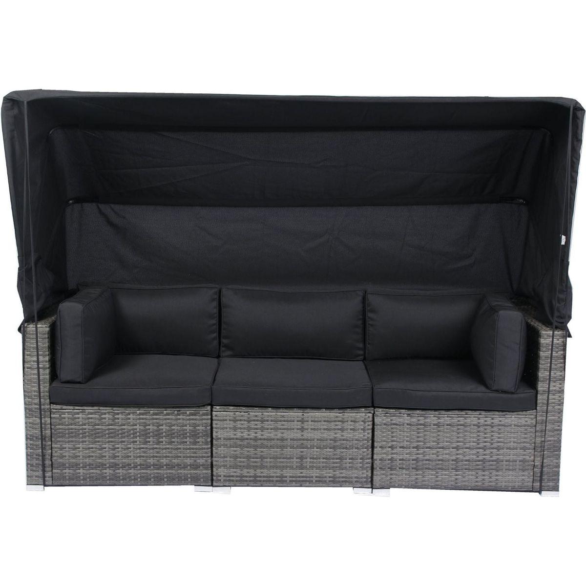 7-Piece Patio Furniture Set w/Retractable Canopy Wicker Rattan Sectional Sofa Set Patio Furniture with Washable Cushions for Lawn, Garden, Backyard, Poolside Grey wicker + Black Cushion