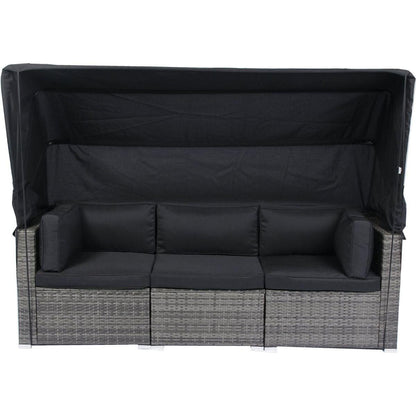 7-Piece Patio Furniture Set w/Retractable Canopy Wicker Rattan Sectional Sofa Set Patio Furniture with Washable Cushions for Lawn, Garden, Backyard, Poolside Grey wicker + Black Cushion