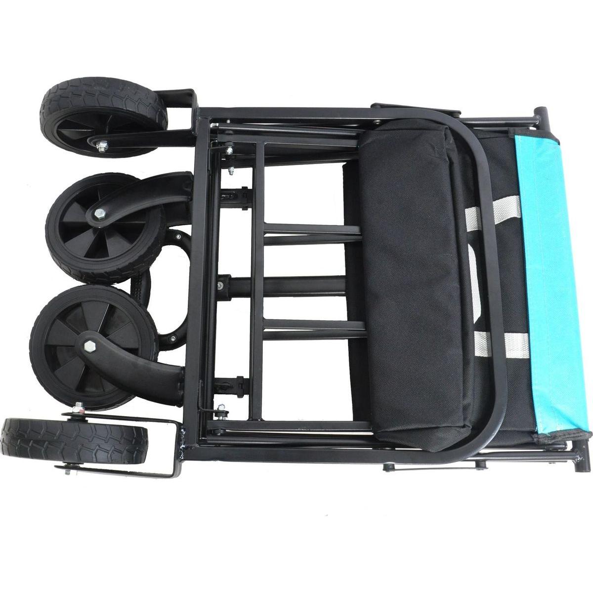 Folding Wagon Garden Shopping Beach Cart (black+blue)