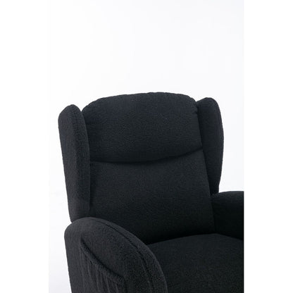 Teddy Fabric Rocking Chair With Packet Wood Legs,Black