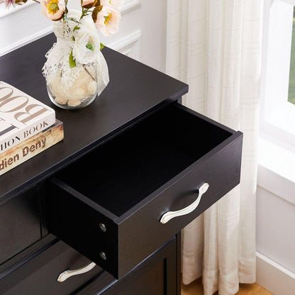 Bedroom dresser, 9 drawer long dresser with antique handles, wood chest of drawers for kids room, living room, entry and hallway, Black, 47.56"W x 15.75"D x 34.45"H.