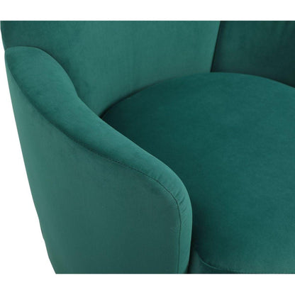 Velvet Swivel Barrel Chair, Swivel Accent Chairs Armchair for Living Room, Reading Chairs for Bedroom Comfy, Round Barrel Chairs with Gold Stainless Steel Base (Emerald)