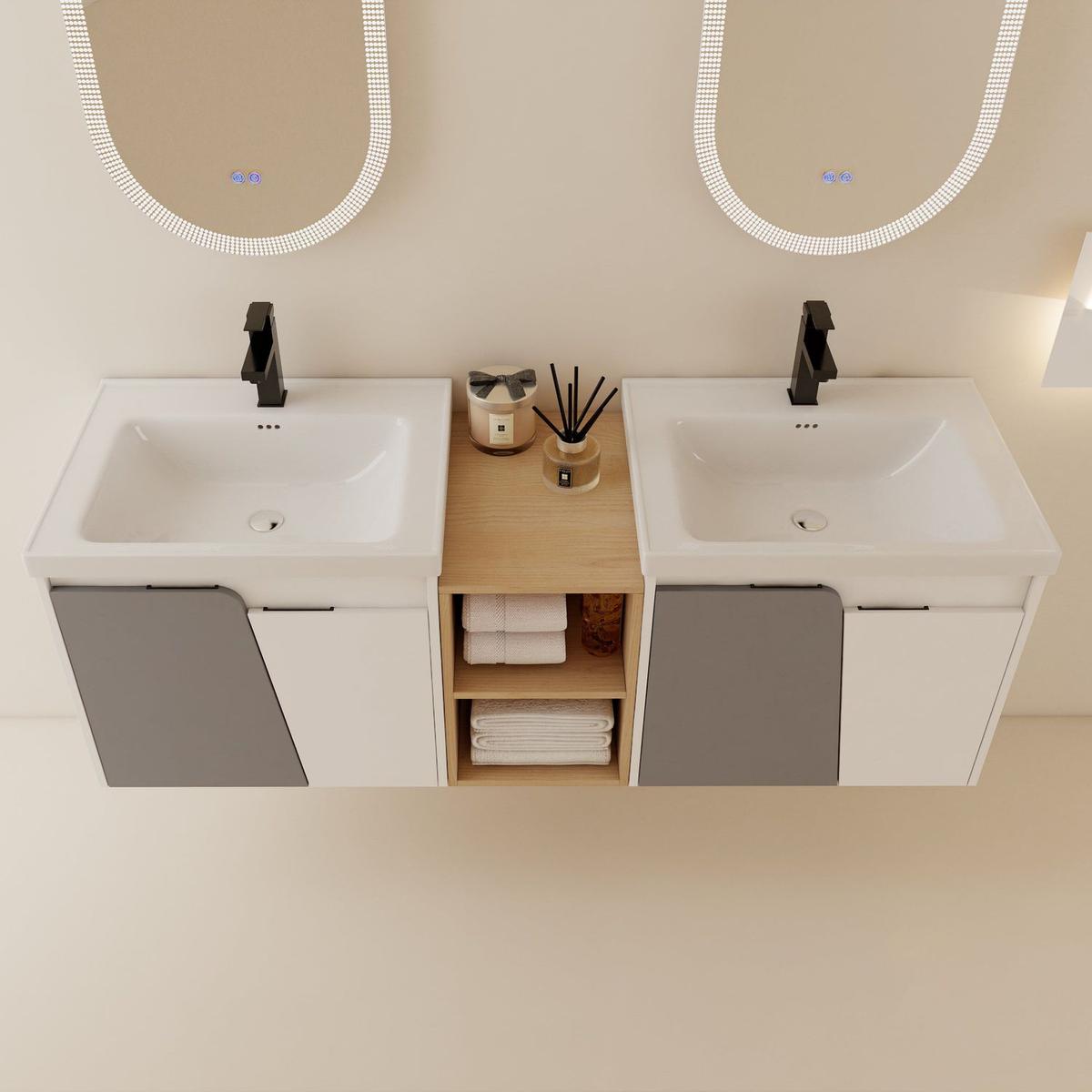 60 Inch Wall-Mounted Bathroom Vanity With Sink,, and A Small Storage Shelves (KD-Packing)