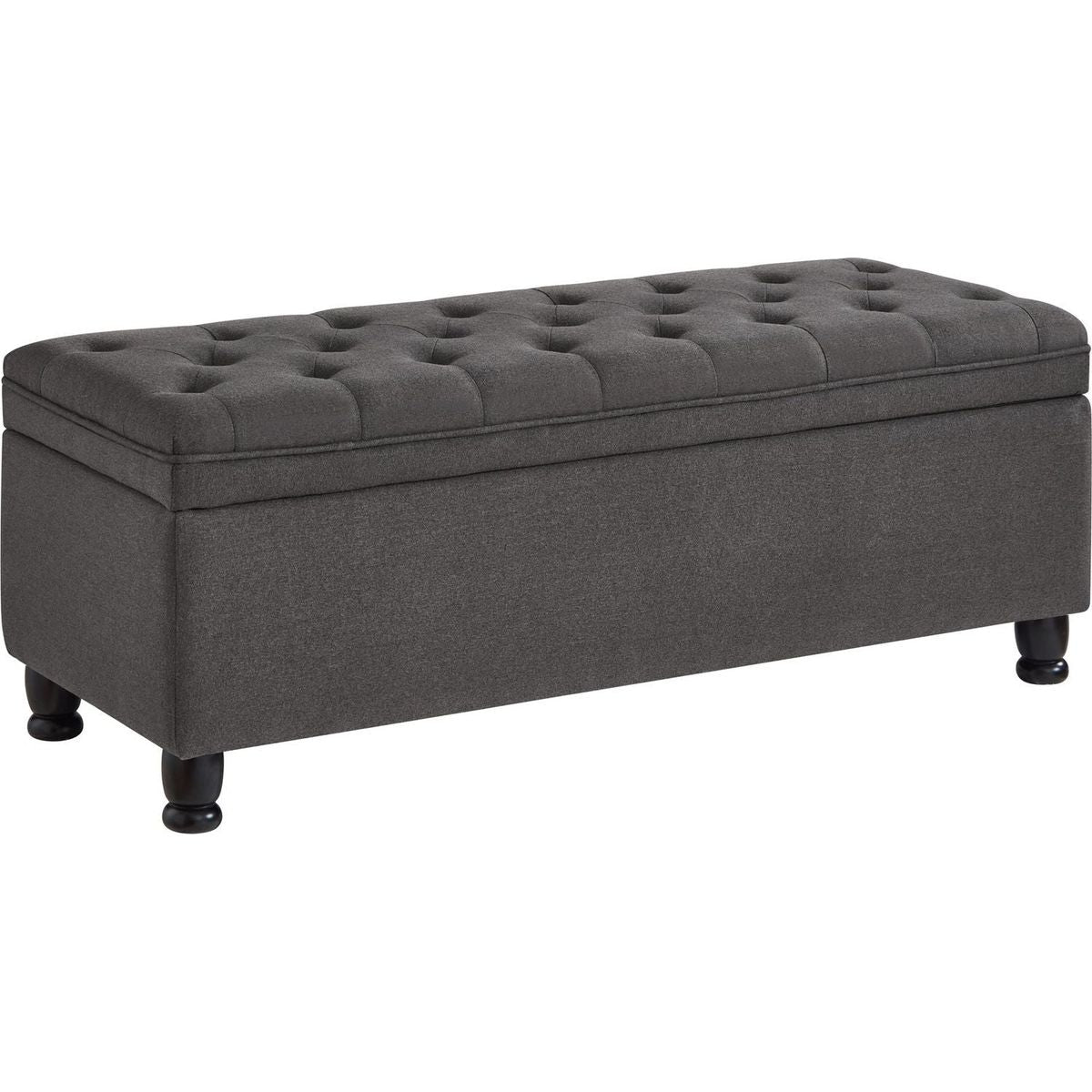 Upholstered tufted button storage bench, Linen fabric entry bench with spindle wooden legs, Bed bench- Dark Gray