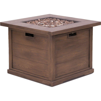Patio Outdoor 24" H x 32" W Square Gas Burning Concrete Fire Pit Wood Pattern - Brown - 40,000 BTU