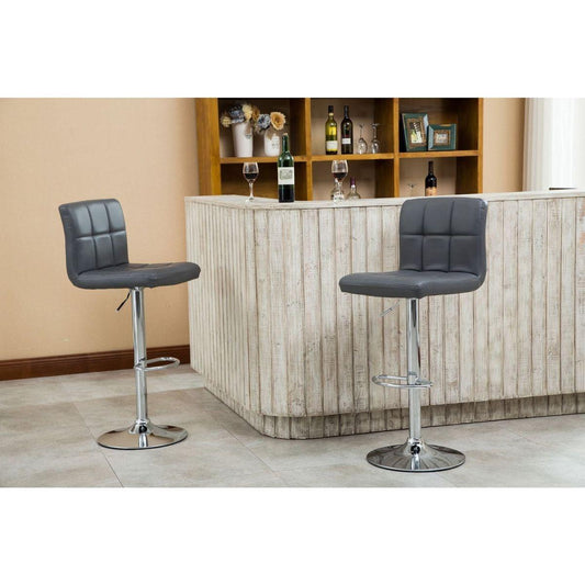 Swivel Faux Leather Adjustable Hydraulic Bar Stool, Set of 2, Gray