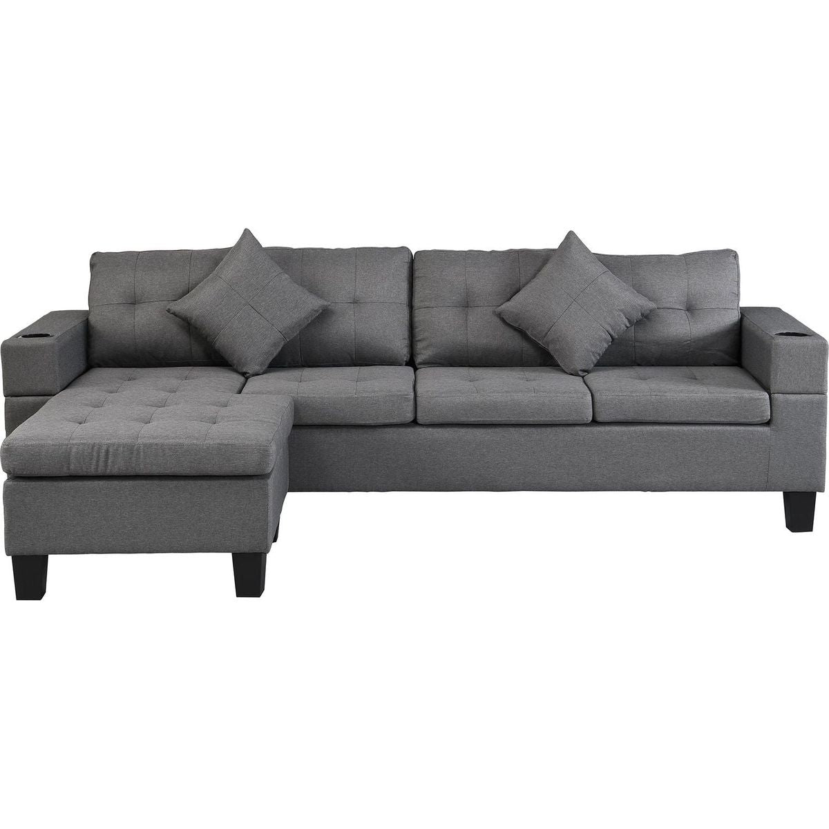 Sectional Sofa Set for Living Room with L Shape Chaise Lounge, cup holder and Left or Right Hand Chaise Modern 4 Seat