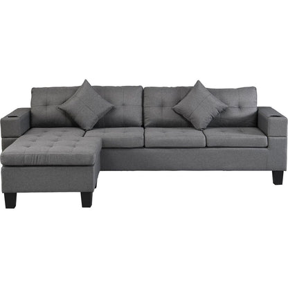 Sectional Sofa Set for Living Room with L Shape Chaise Lounge, cup holder and Left or Right Hand Chaise Modern 4 Seat